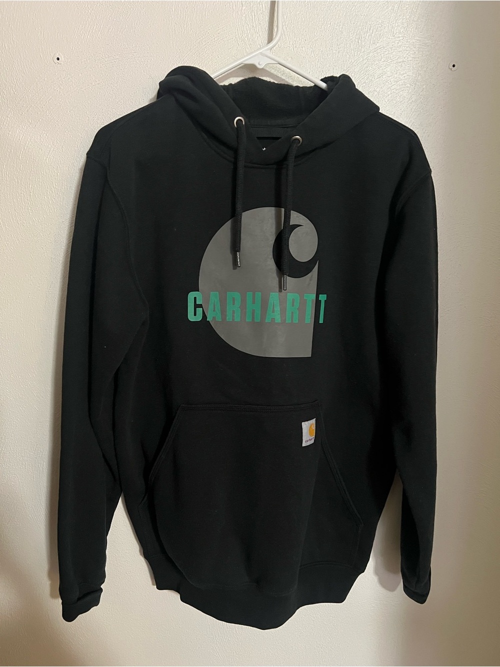 CARHARTT Classic Logo Casual Workwear Fleece Hoodie Black Grey Teal Men's Sz S